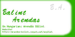 balint arendas business card