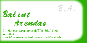 balint arendas business card
